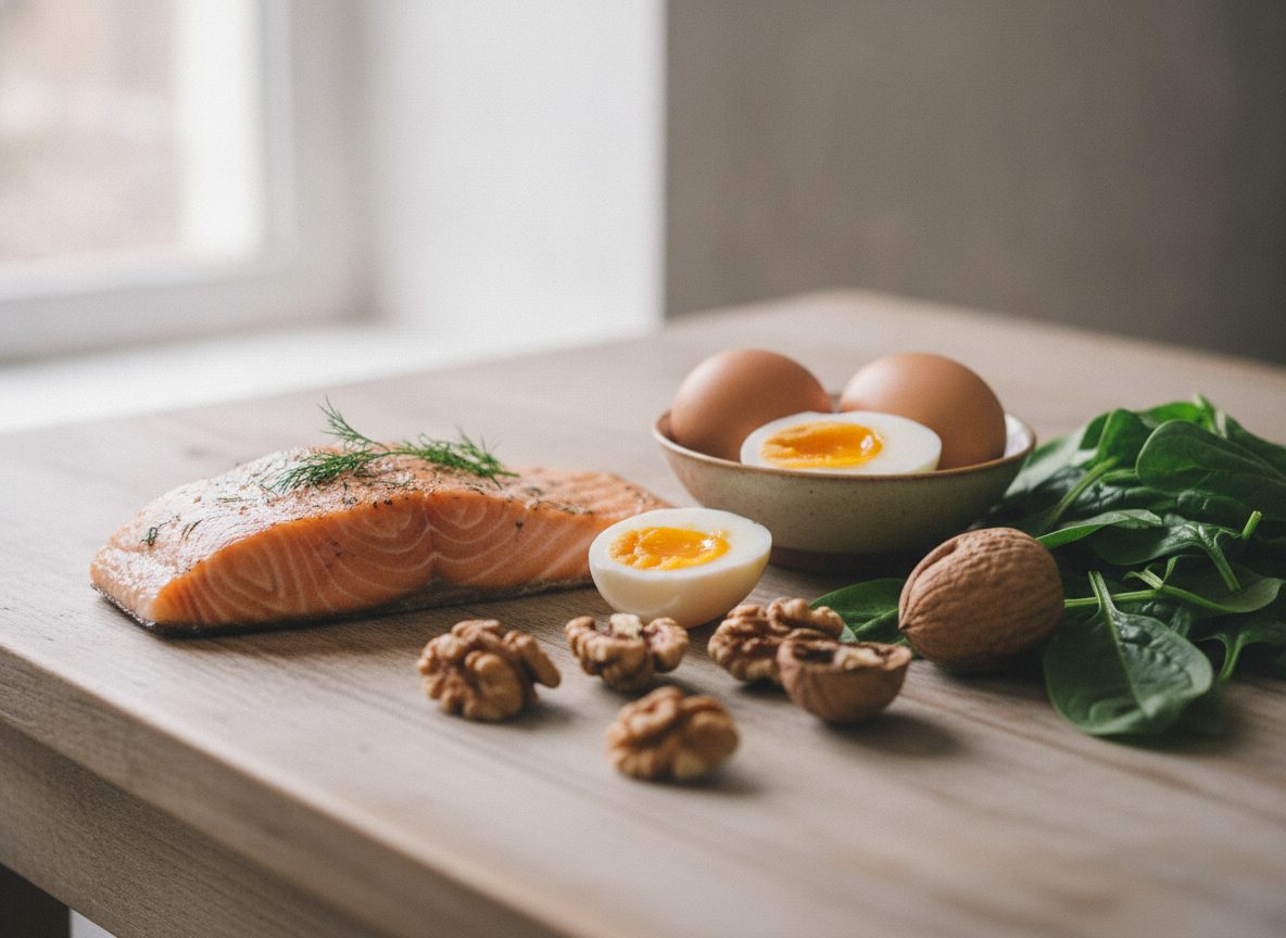 Продукты для здоровья волос: рыба, яйца, орехи, зелень